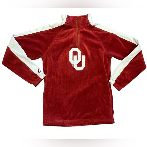 OU University of Oklahoma Youth 14/16 Fleece Quarter Zip Logo Top by Majestic - Picture 1 of 7